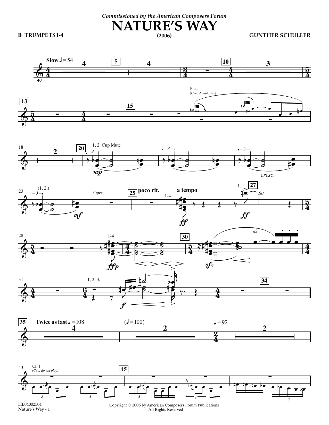 Download Gunther Schuller Nature's Way - Bb Trumpet 1,2,3,4 Sheet Music