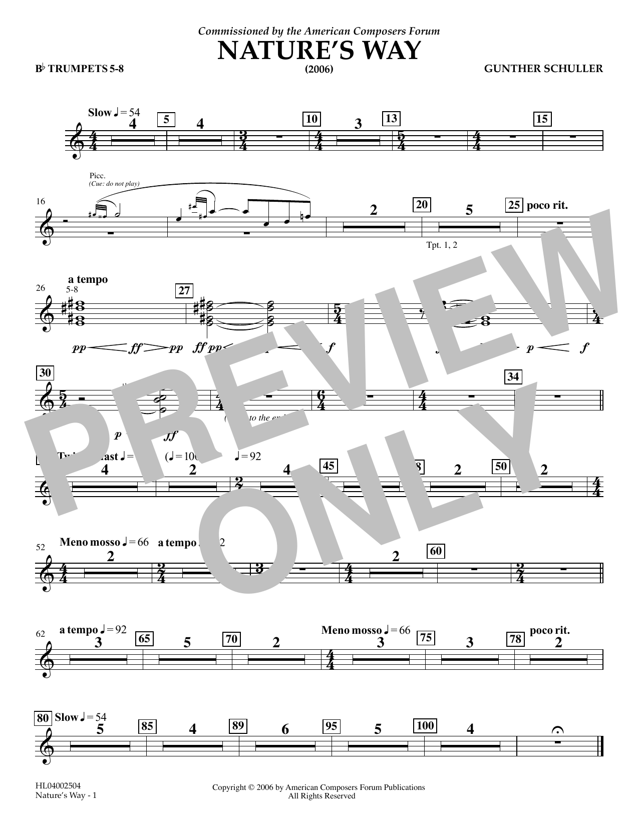 Download Gunther Schuller Nature's Way - Bb Trumpet 5,6,7,8 Sheet Music