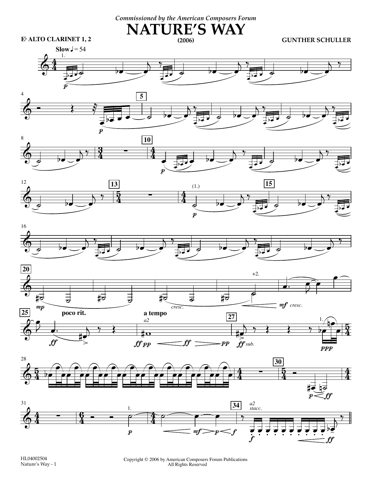 Download Gunther Schuller Nature's Way - Eb Alto Clarinet 1,2 Sheet Music