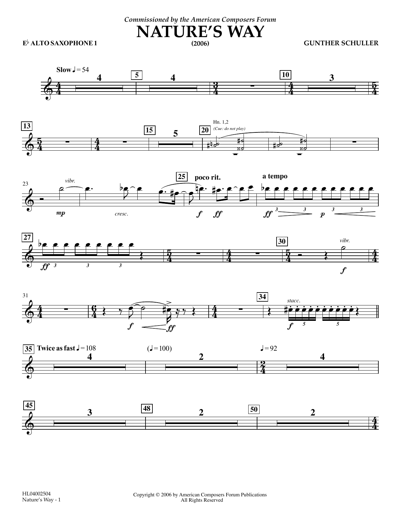 Download Gunther Schuller Nature's Way - Eb Alto Saxophone 1 Sheet Music