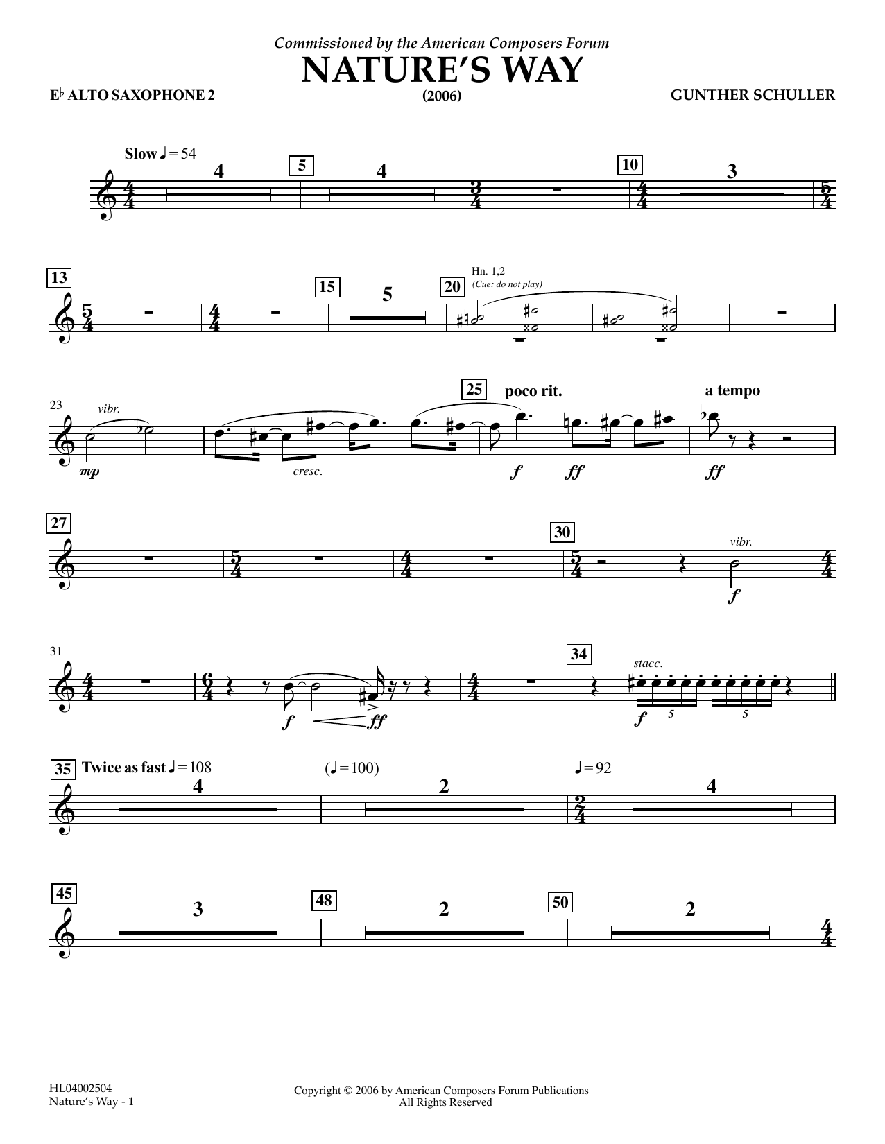 Download Gunther Schuller Nature's Way - Eb Alto Saxophone 2 Sheet Music