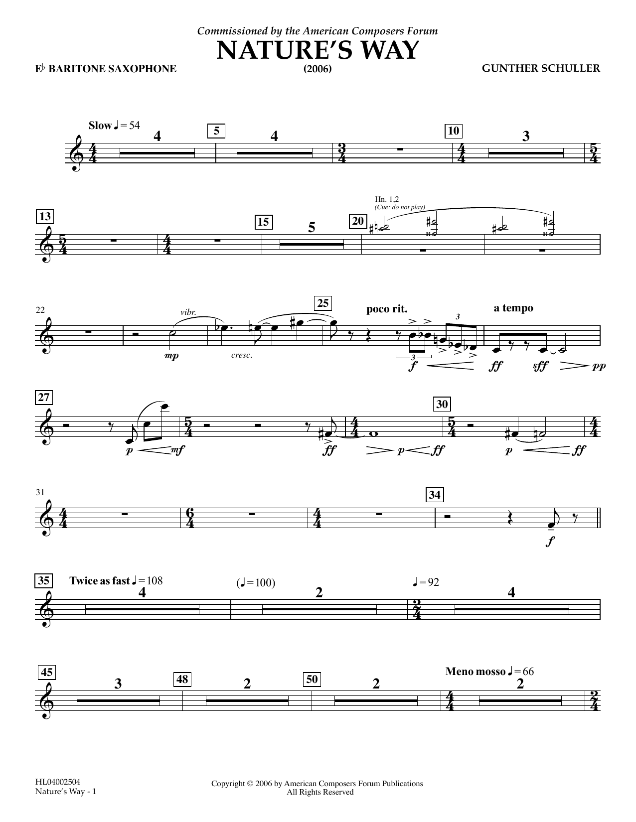 Download Gunther Schuller Nature's Way - Eb Baritone Saxophone Sheet Music