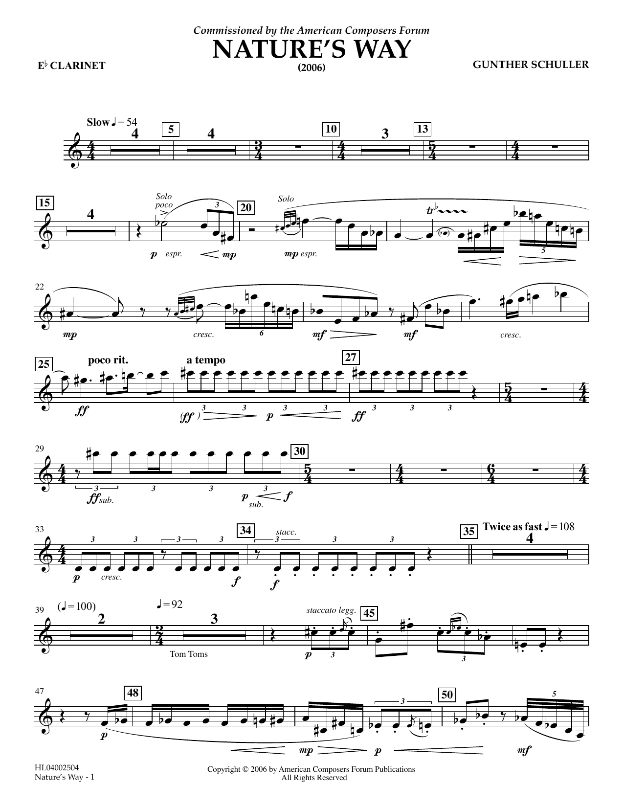 Download Gunther Schuller Nature's Way - Eb Clarinet Sheet Music