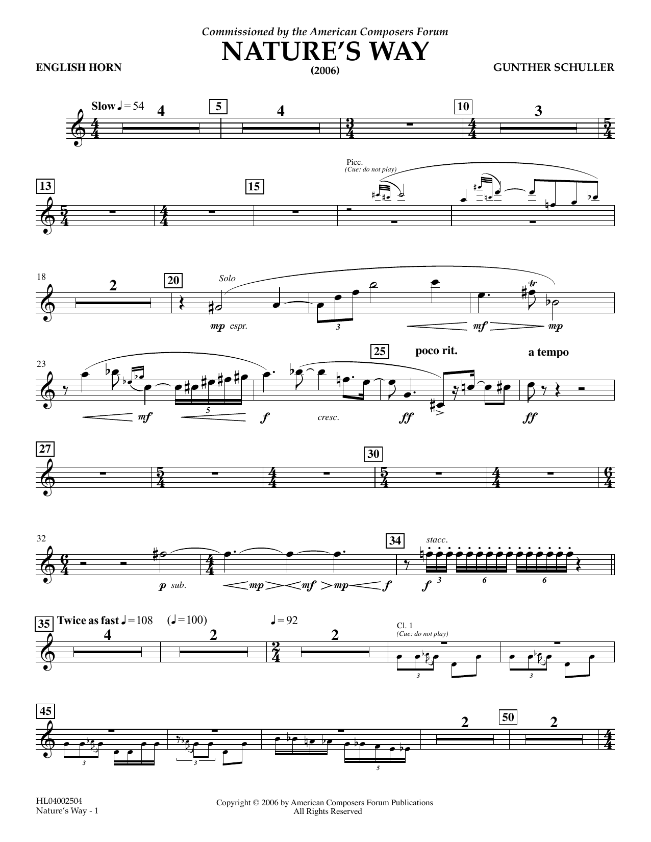 Download Gunther Schuller Nature's Way - English Horn Sheet Music