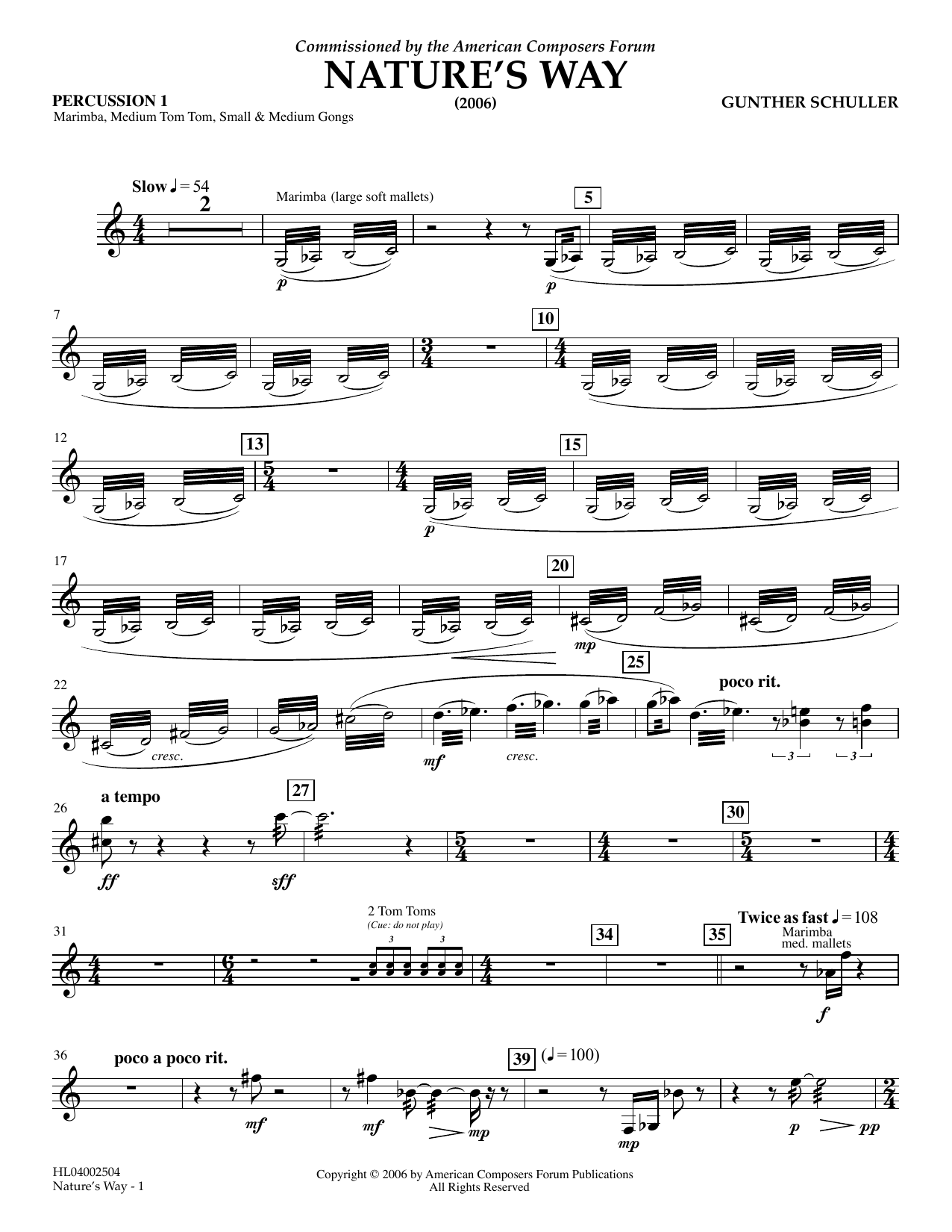 Download Gunther Schuller Nature's Way - Percussion 1 Sheet Music