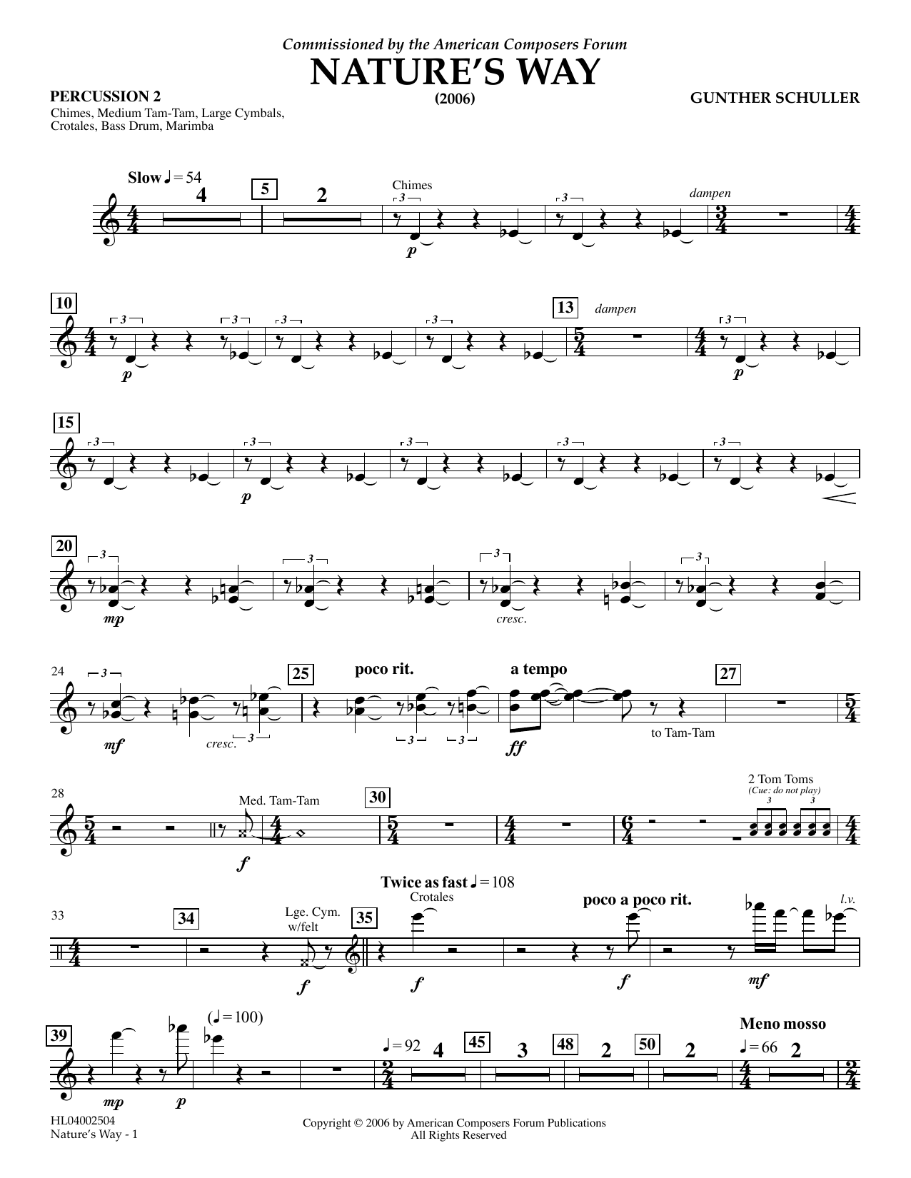 Download Gunther Schuller Nature's Way - Percussion 2 Sheet Music