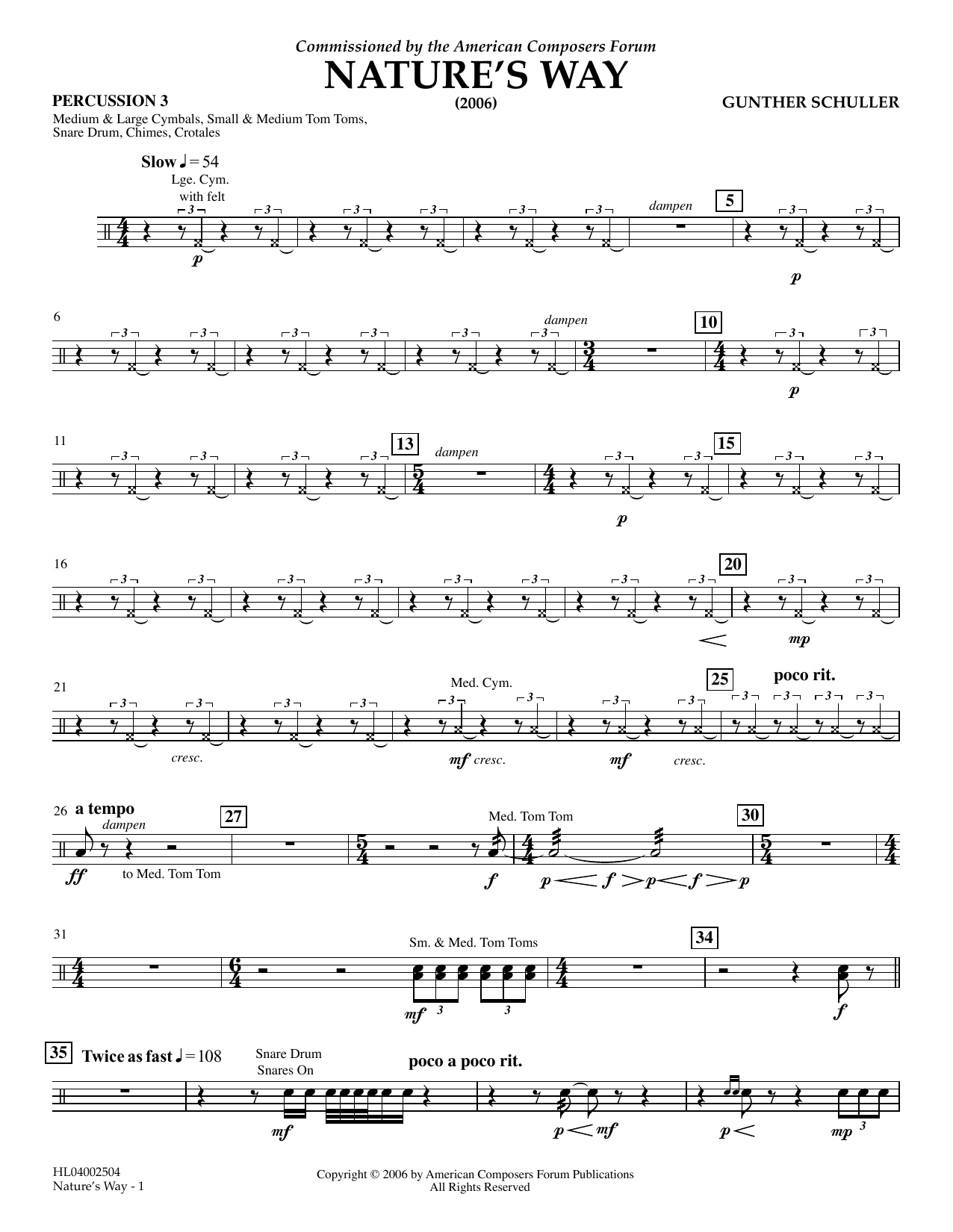 Download Gunther Schuller Nature's Way - Percussion 3 Sheet Music