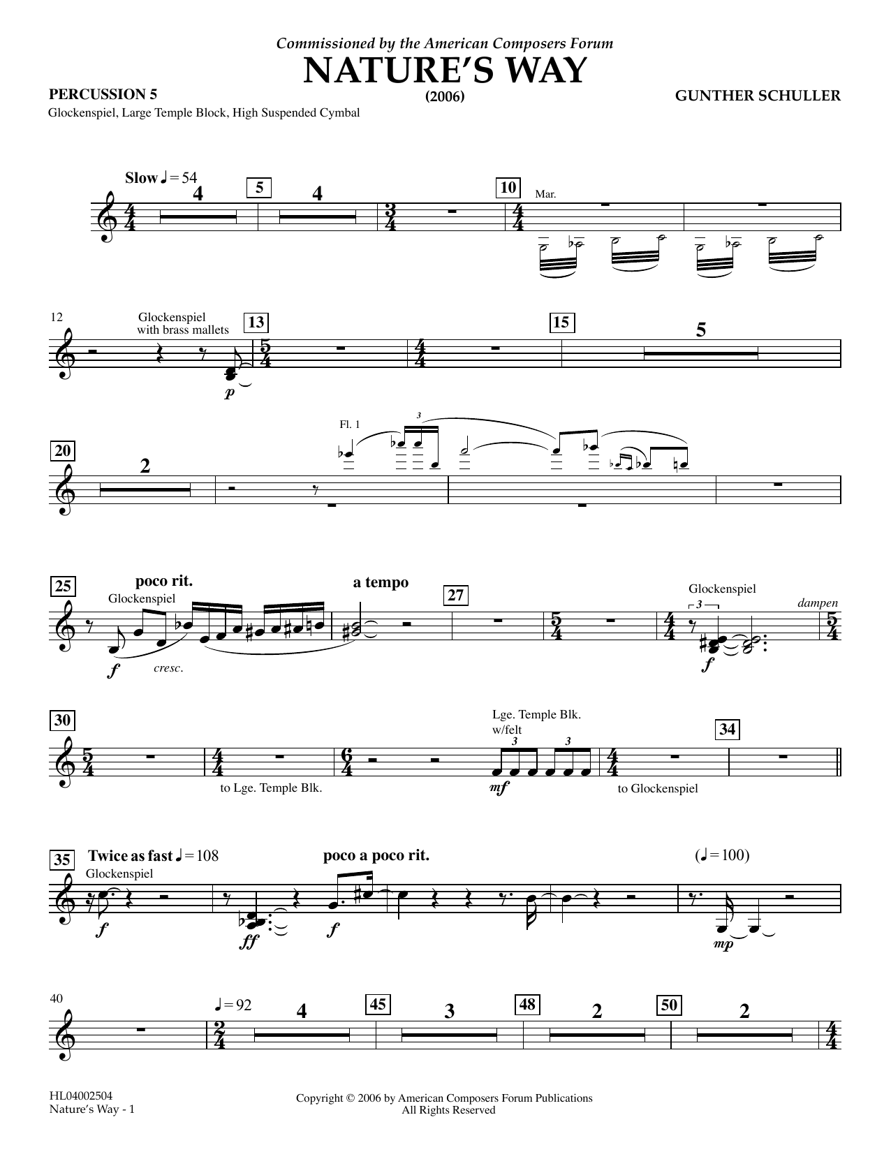 Download Gunther Schuller Nature's Way - Percussion 5 Sheet Music