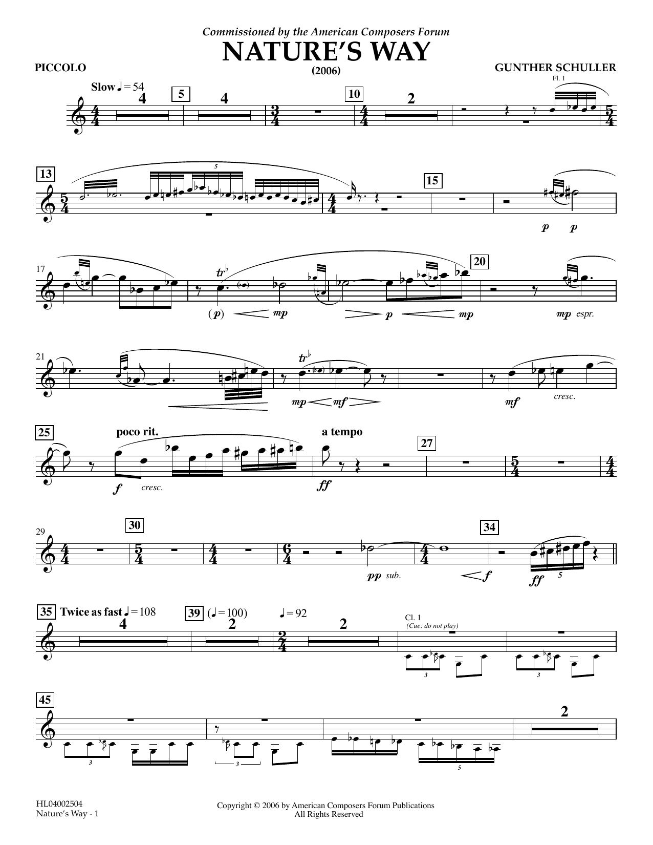 Download Gunther Schuller Nature's Way - Piccolo Sheet Music