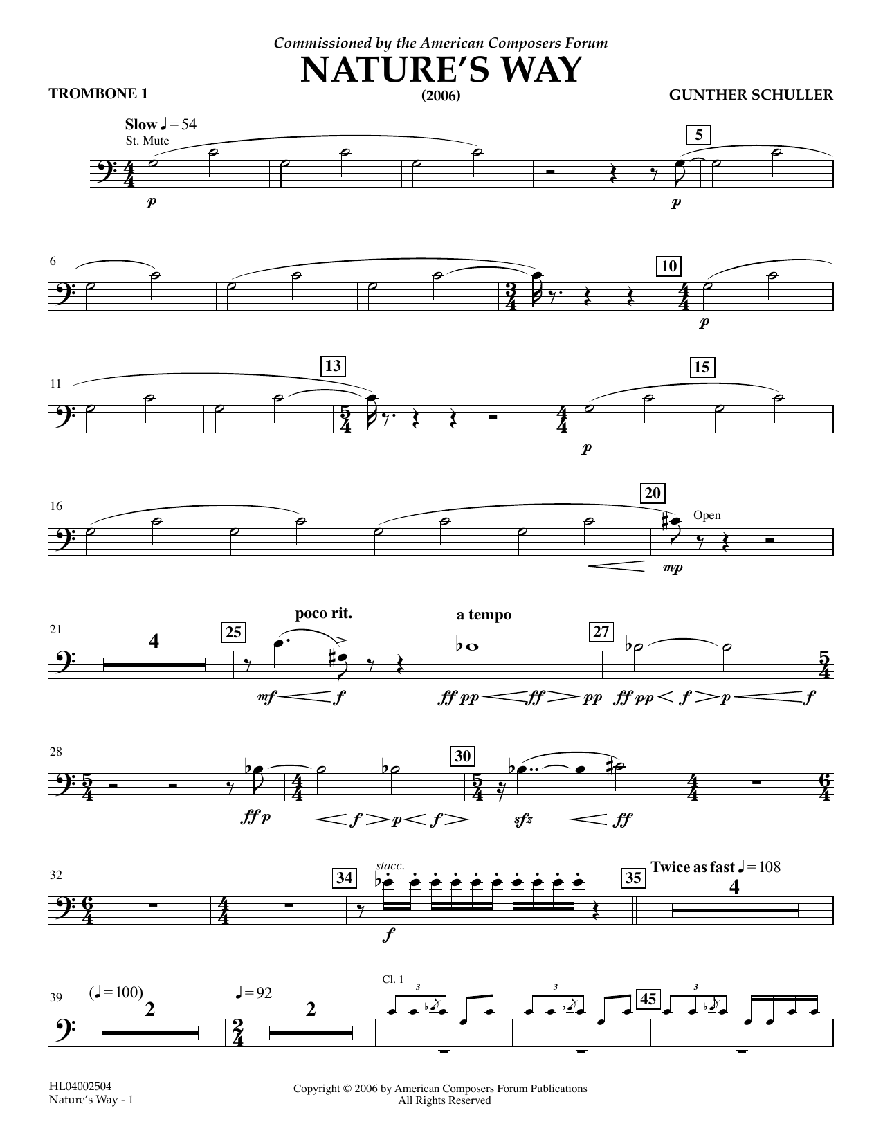 Download Gunther Schuller Nature's Way - Trombone 1 Sheet Music