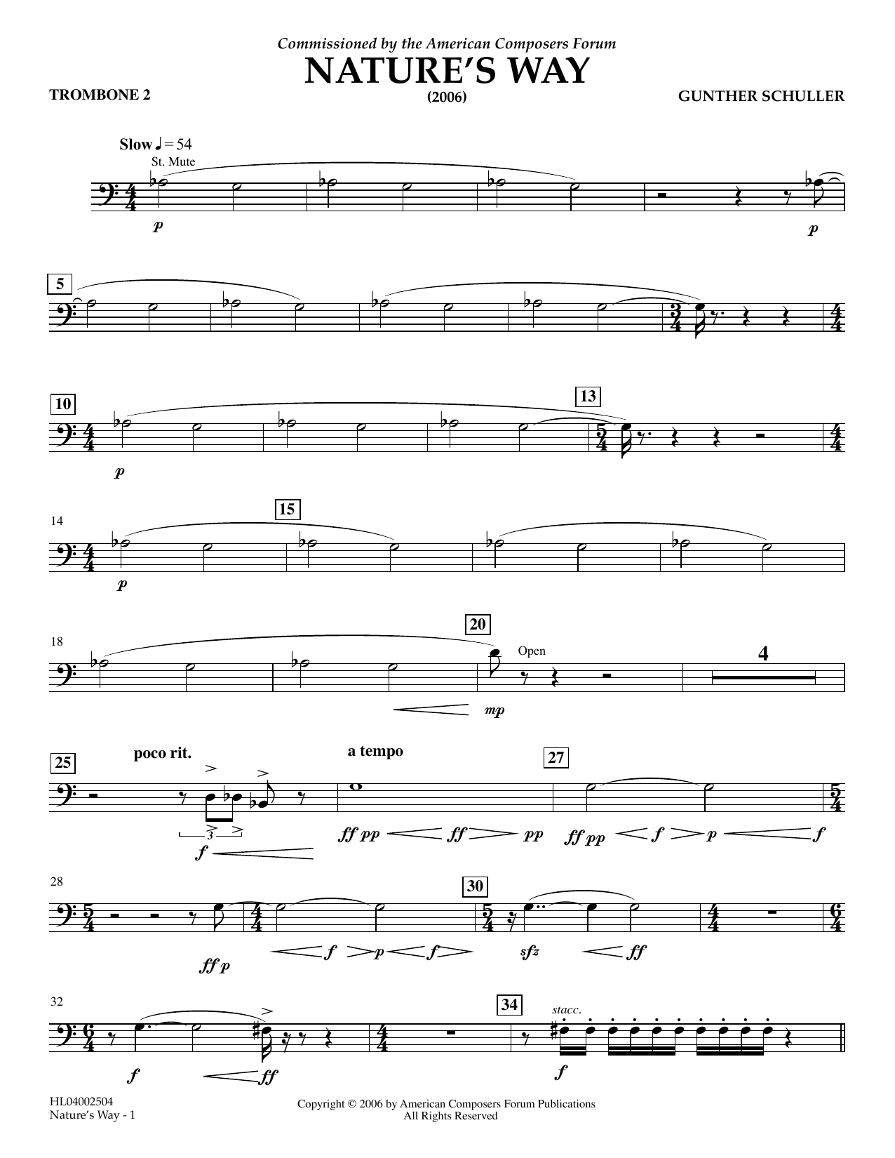 Download Gunther Schuller Nature's Way - Trombone 2 Sheet Music