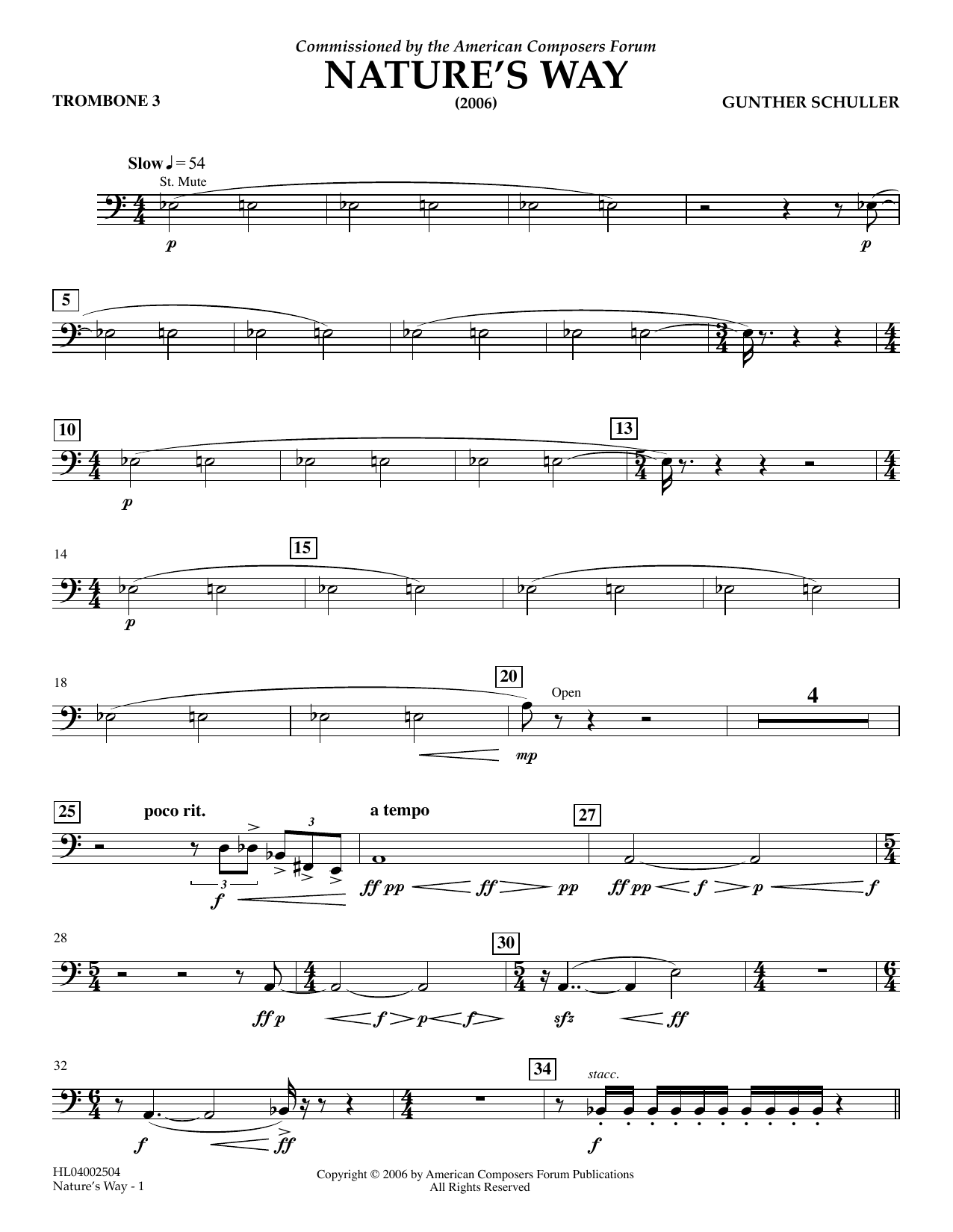 Download Gunther Schuller Nature's Way - Trombone 3 Sheet Music