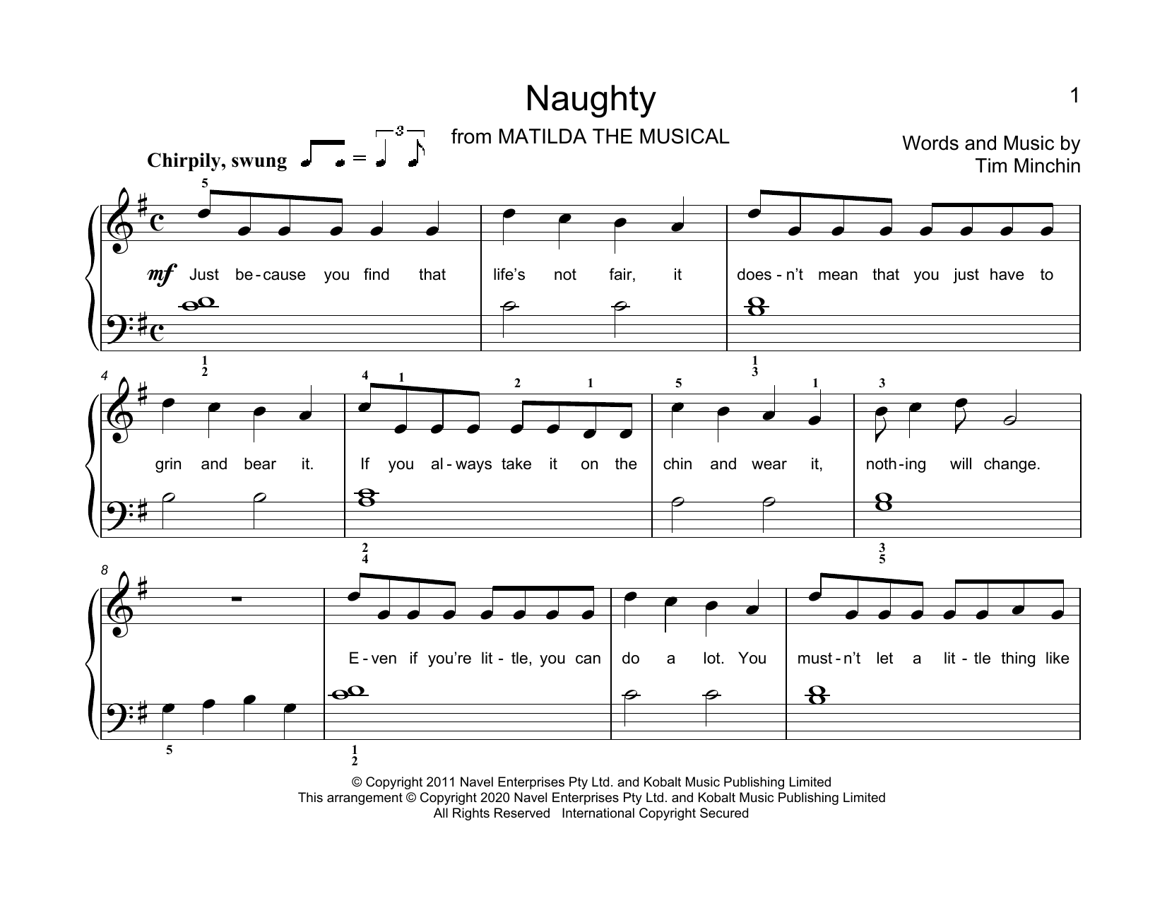 Download Tim Minchin Naughty (from Matilda The Musical) (arr Sheet Music