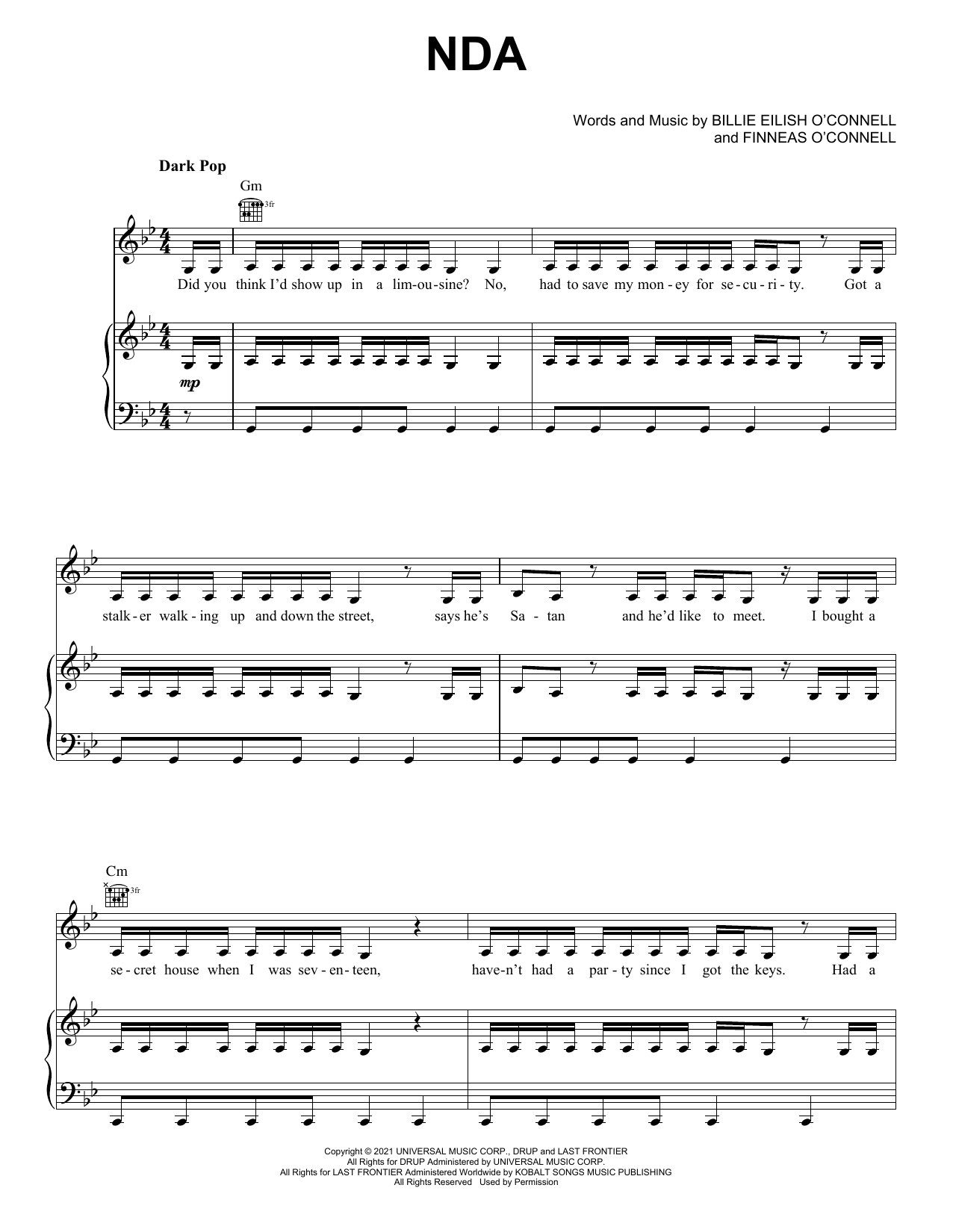 Billie Eilish NDA sheet music notes printable PDF score