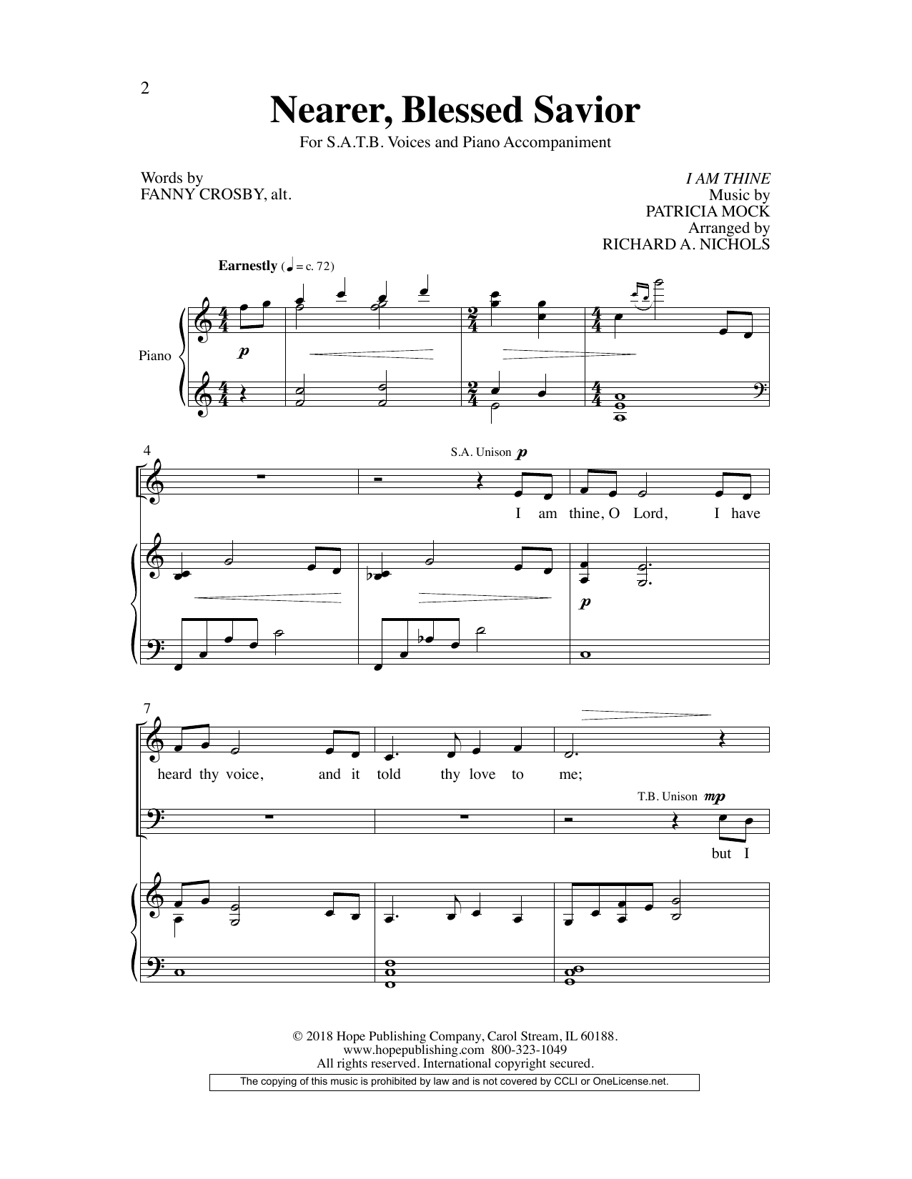 Download Fanny Crosby Nearer, Blessed Savior Sheet Music