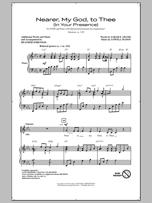 Download Lowell Mason Nearer, My God, To Thee (In His Presenc Sheet Music