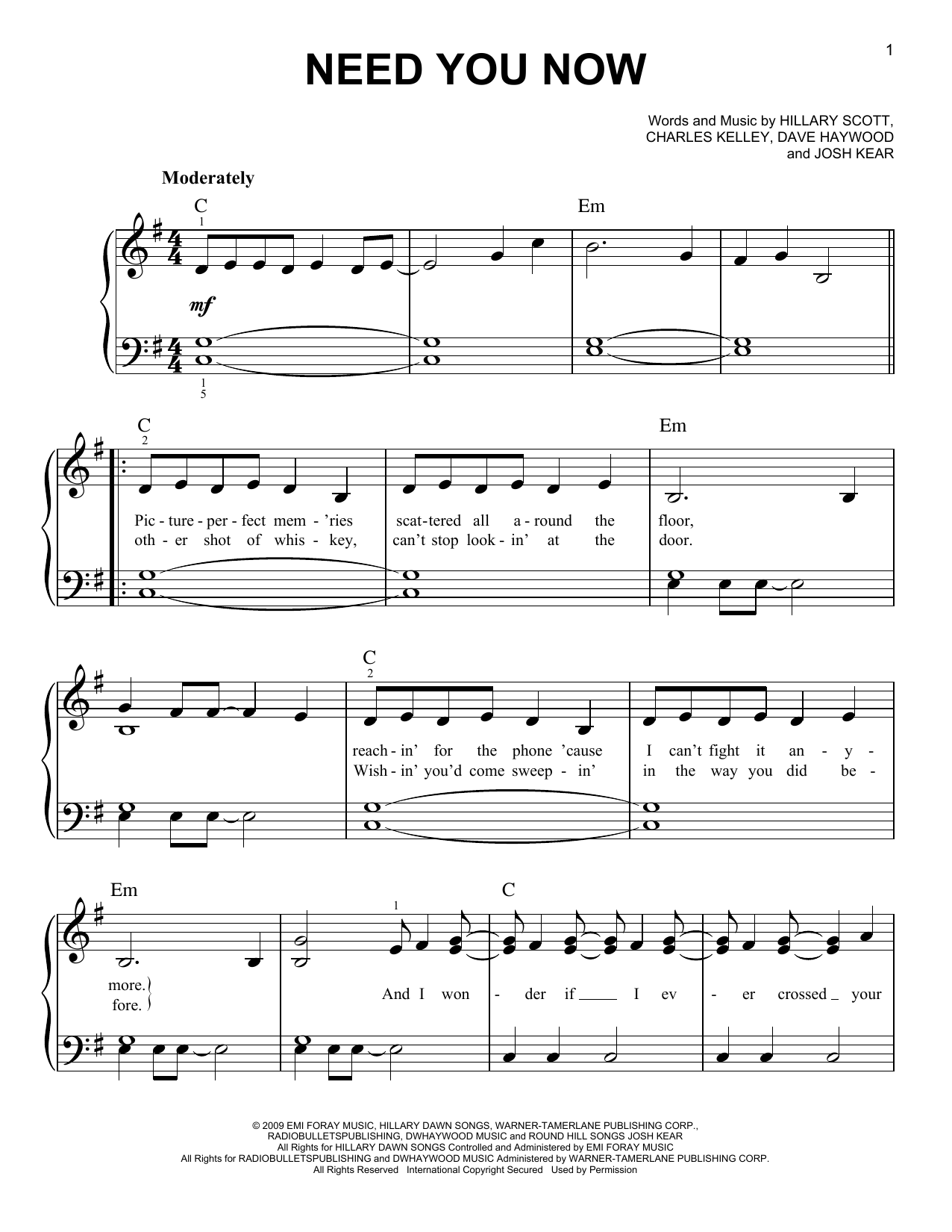 Download Lady Antebellum Need You Now Sheet Music
