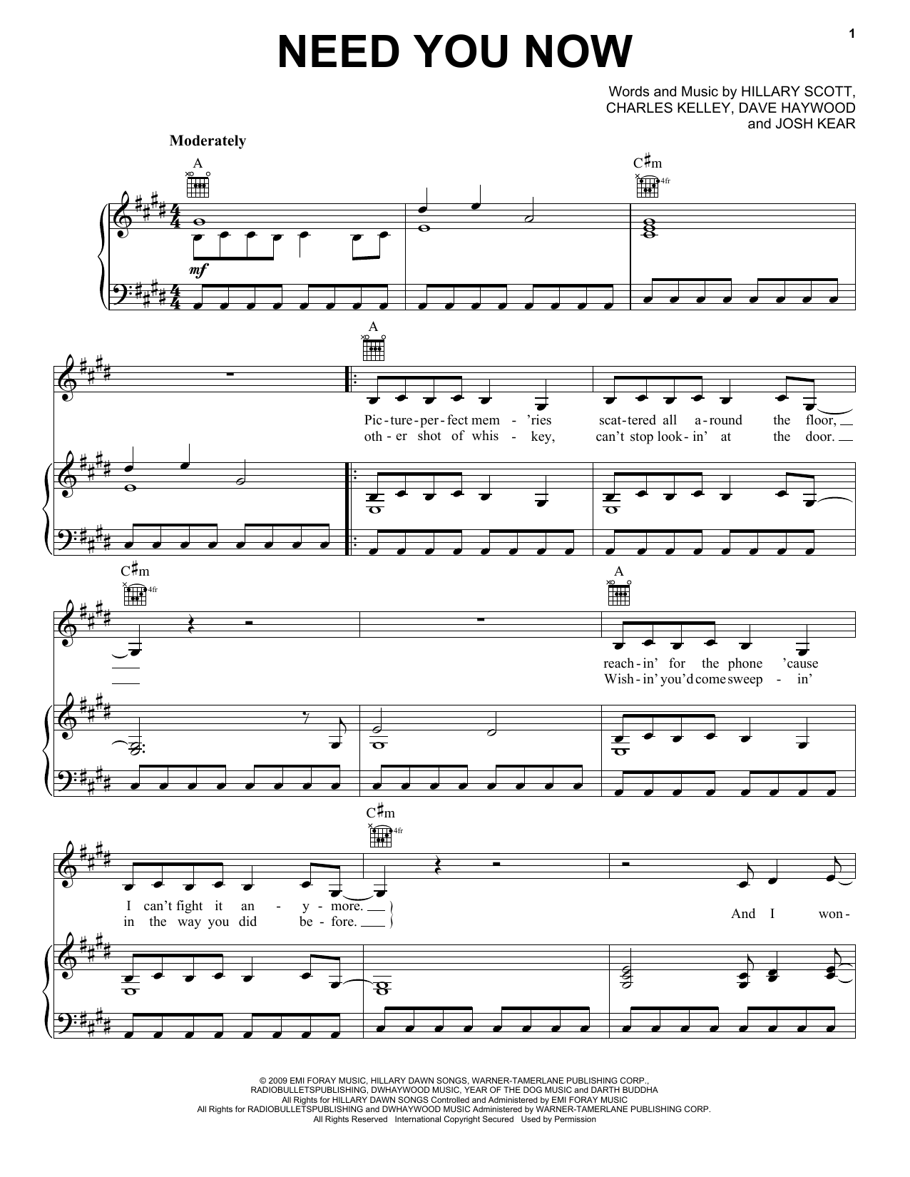Download Lady Antebellum Need You Now Sheet Music