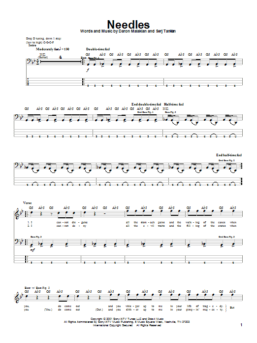 Download System Of A Down Needles Sheet Music