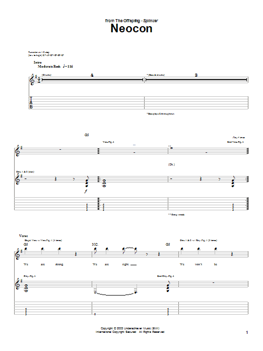 Download The Offspring Neocon Sheet Music