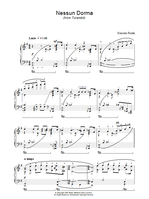 Download Giacomo Puccini Nessun Dorma (from Turandot) Sheet Music