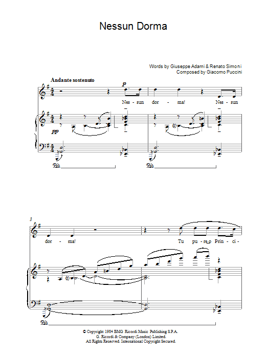 Download Giacomo Puccini Nessun Dorma (from Turandot) Sheet Music