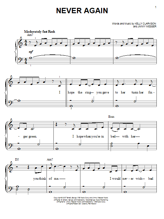 Download Kelly Clarkson Never Again Sheet Music