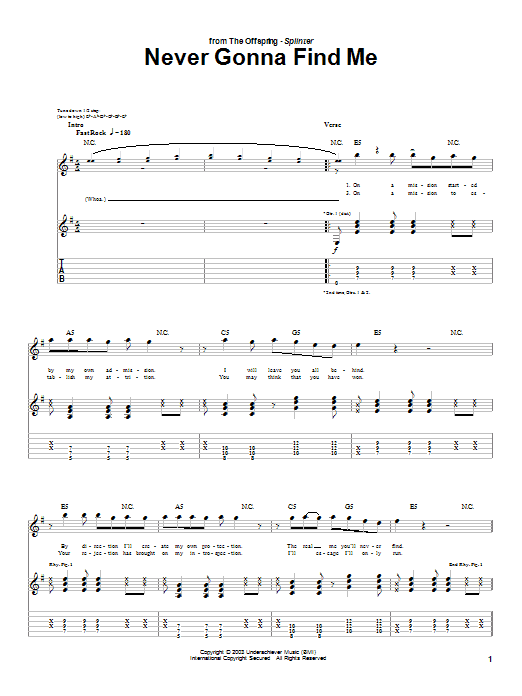 Download The Offspring Never Gonna Find Me Sheet Music