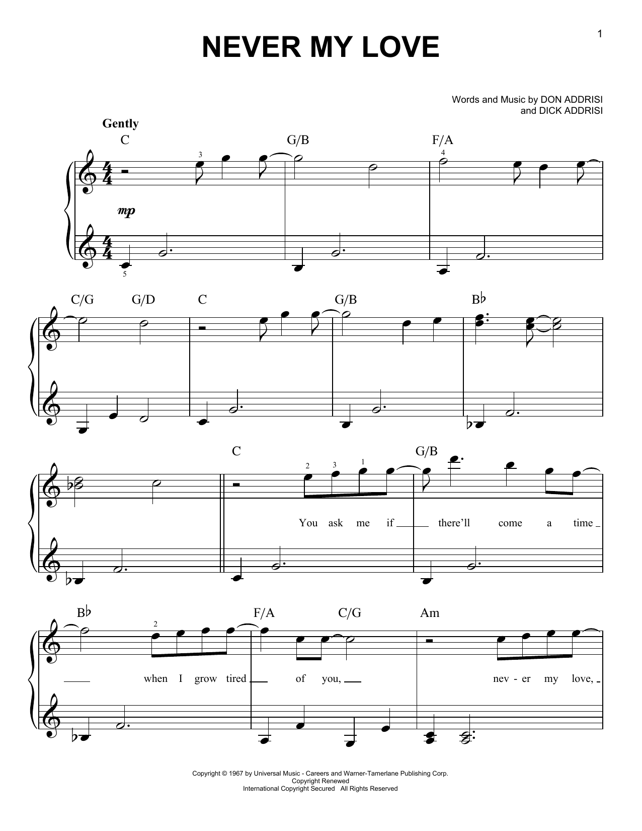 Download The Fifth Dimension Never My Love Sheet Music