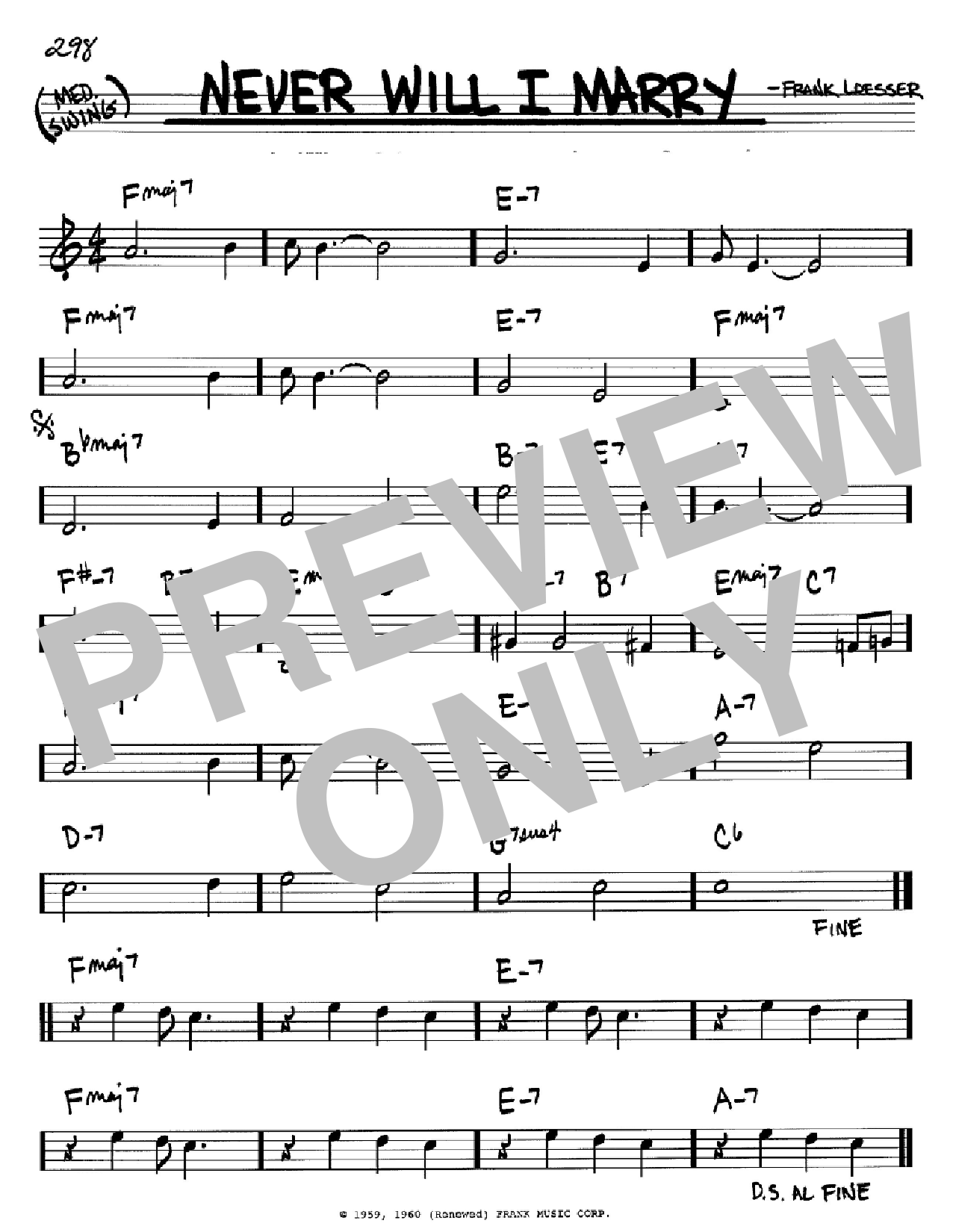 Download Frank Loesser Never Will I Marry Sheet Music