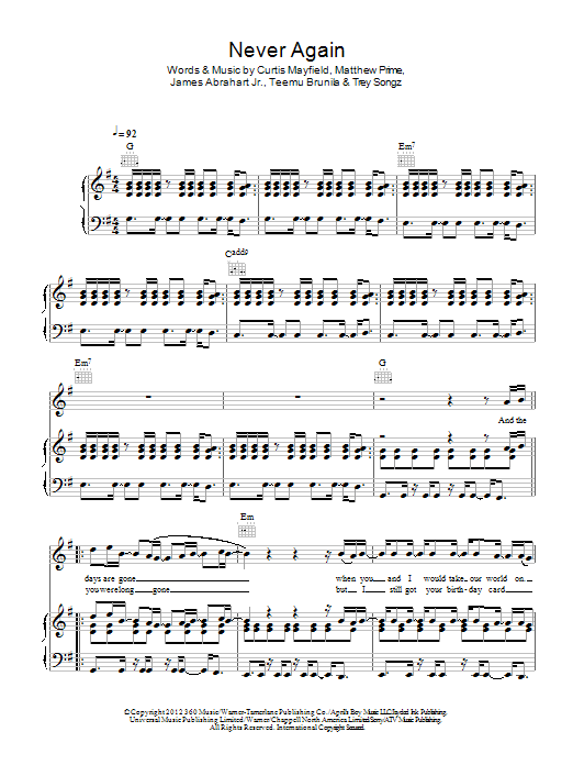 Download Trey Songz Never Again Sheet Music