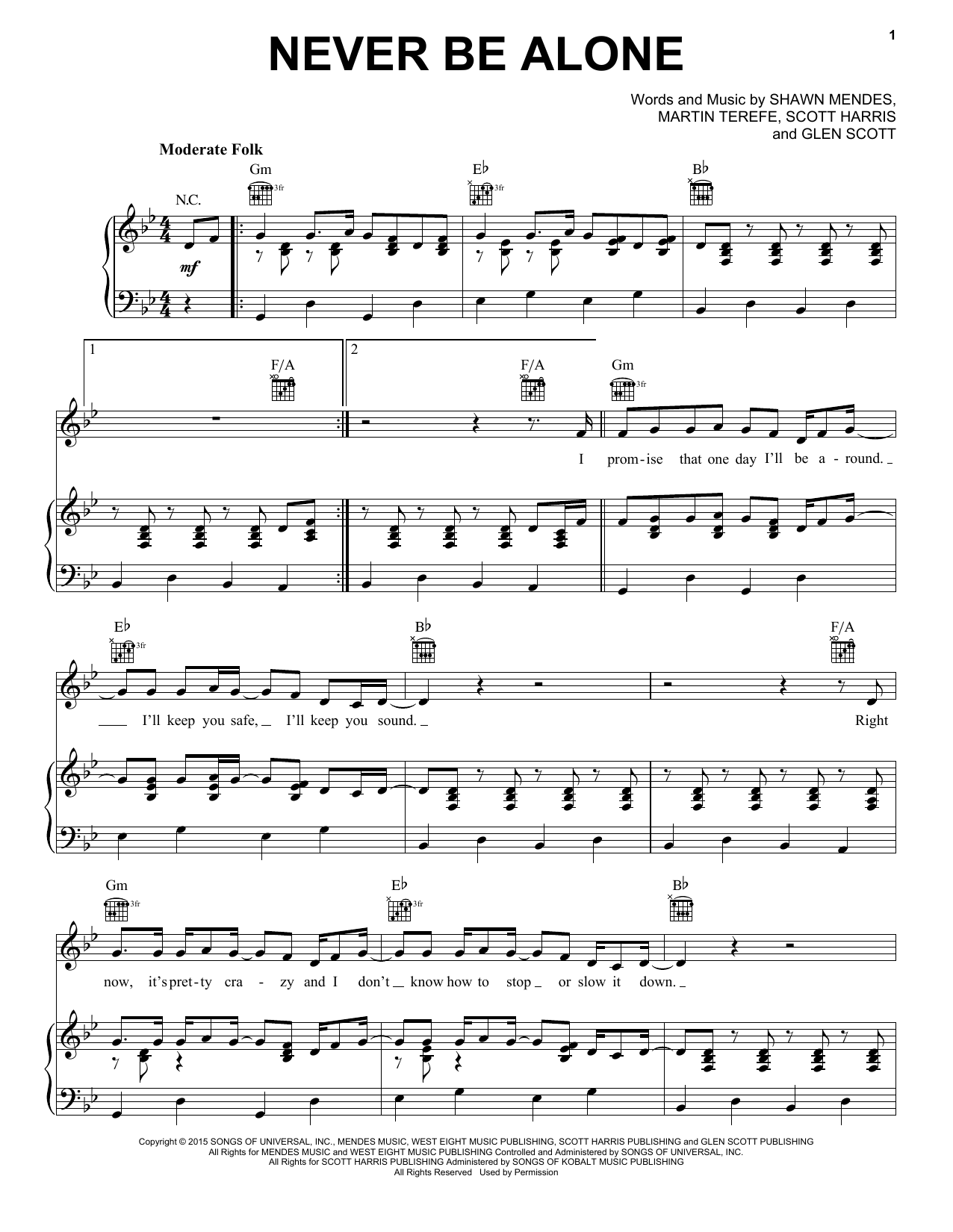 Download Shawn Mendes Never Be Alone Sheet Music