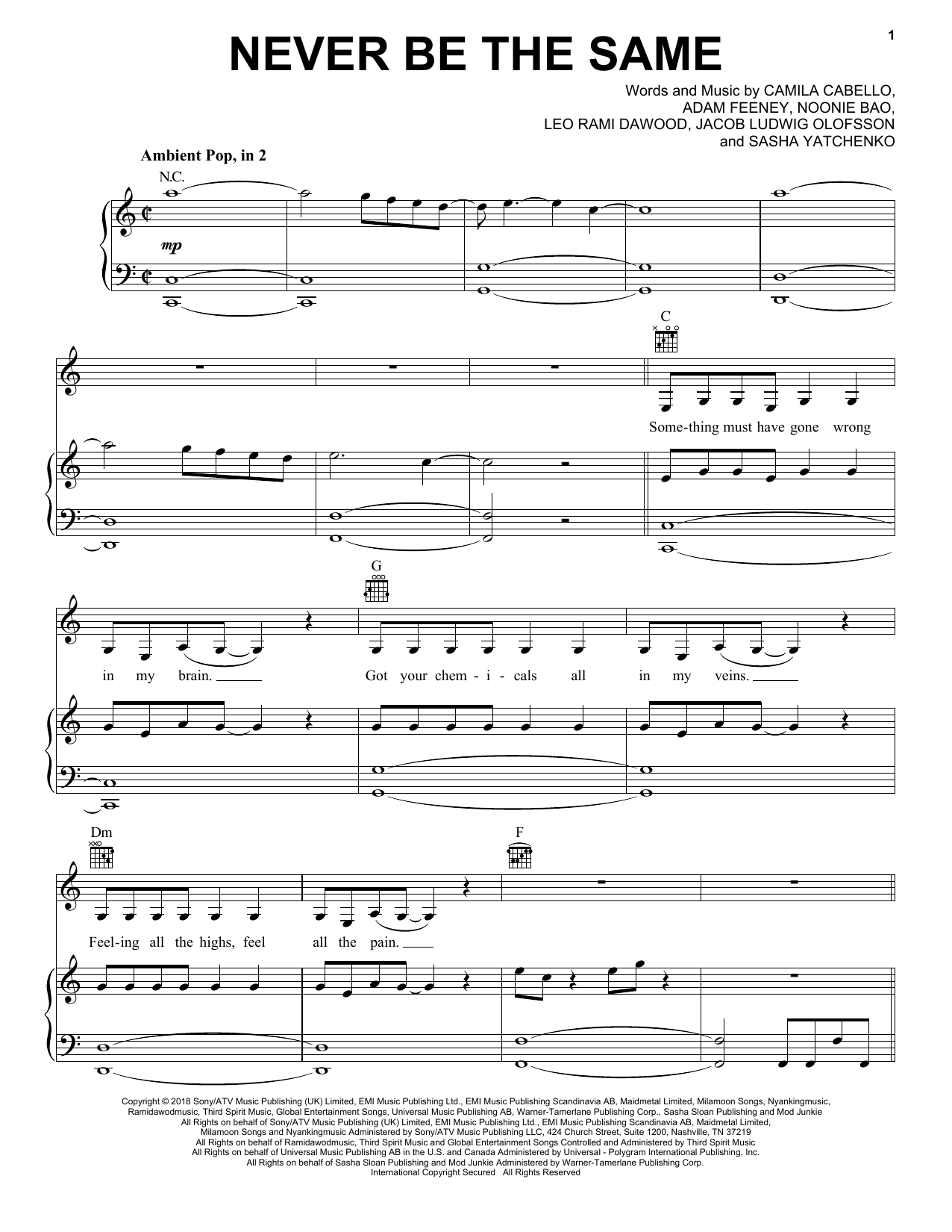 Download Camila Cabello Never Be The Same Sheet Music