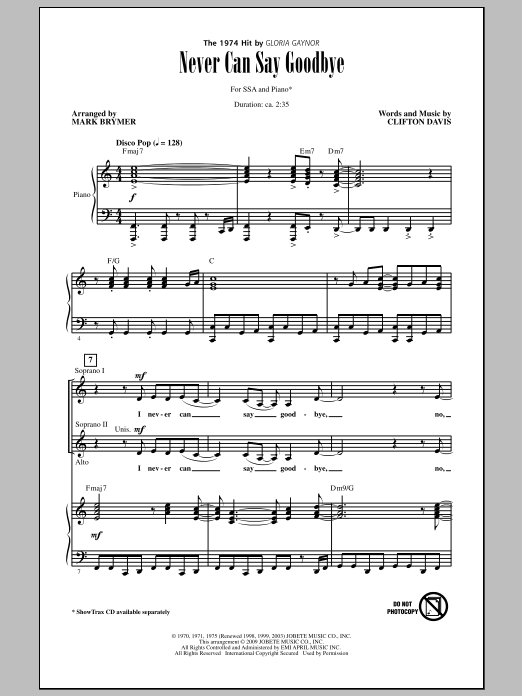 Download Mark Brymer Never Can Say Goodbye Sheet Music