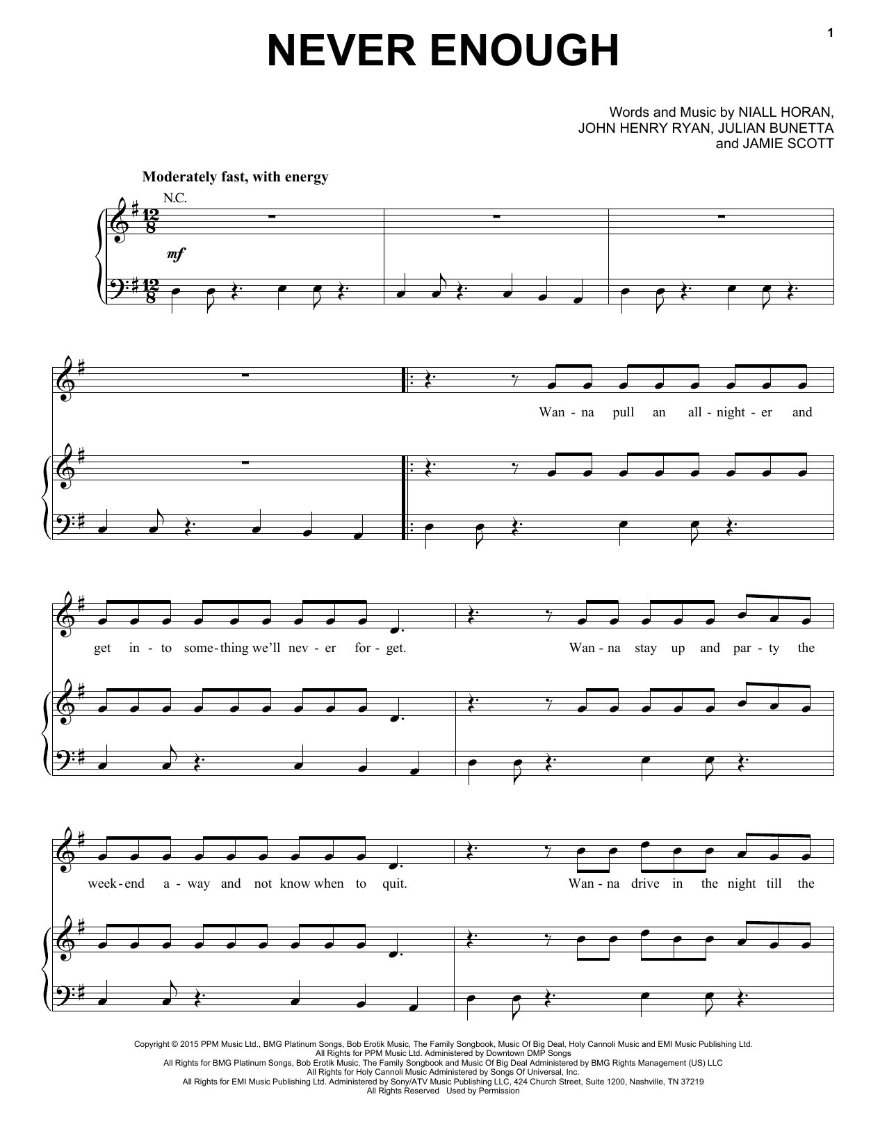 Download One Direction Never Enough Sheet Music