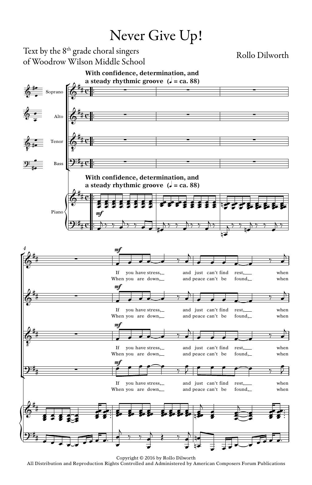 Download Rollo Dilworth Never Give Up! Sheet Music