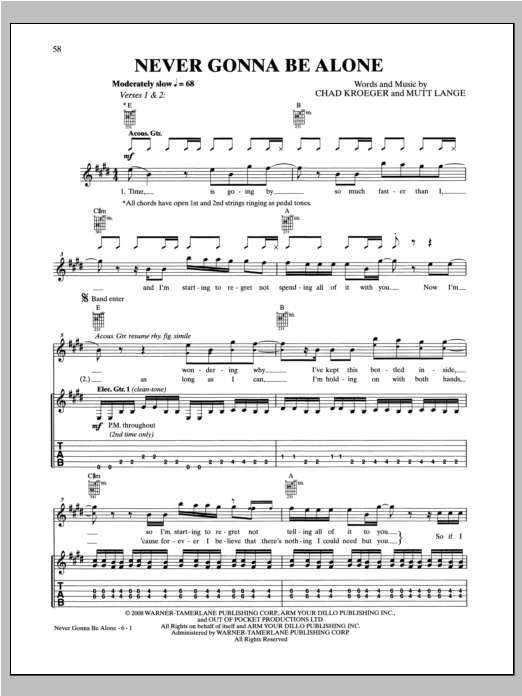 Download Nickelback Never Gonna Be Alone Sheet Music