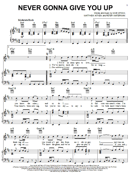 Download Rick Astley Never Gonna Give You Up Sheet Music