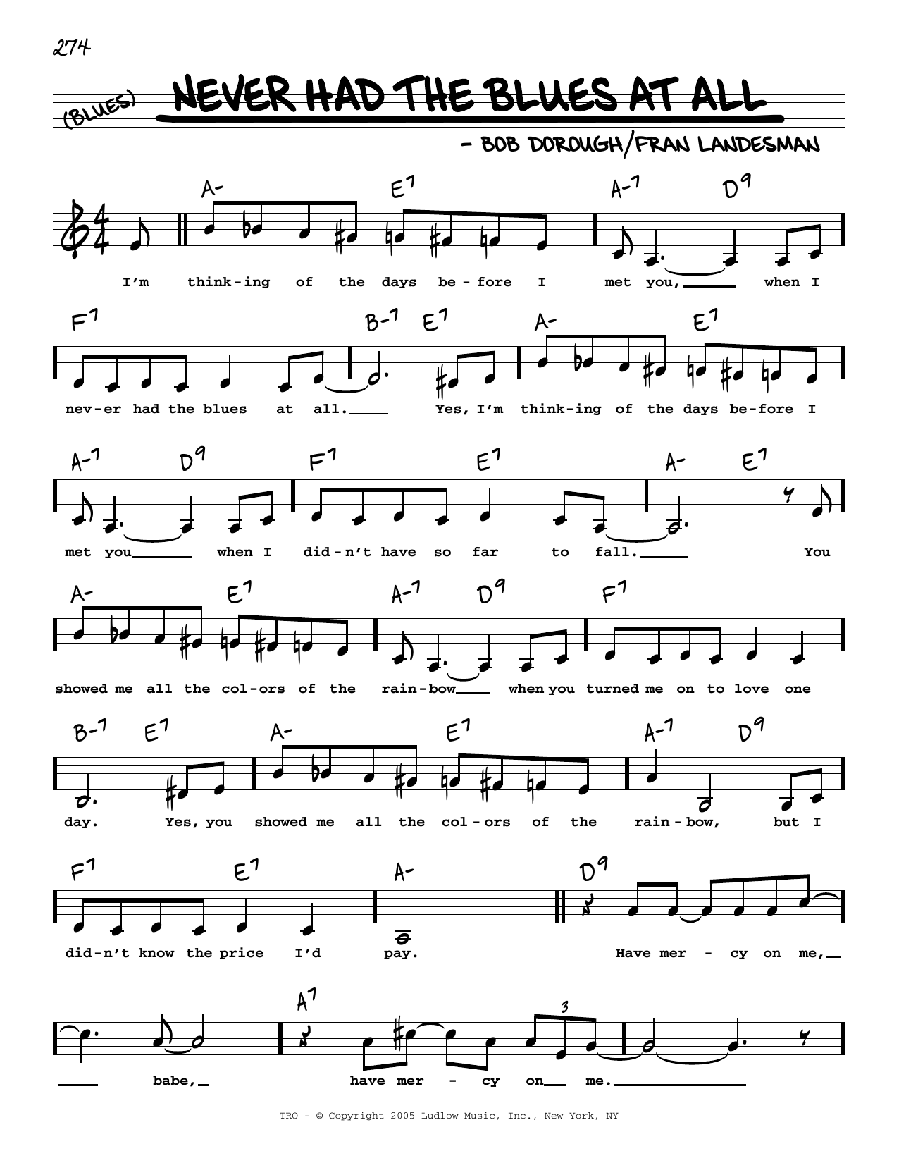 Download Bob Dorough Never Had The Blues At All (Low Voice) Sheet Music
