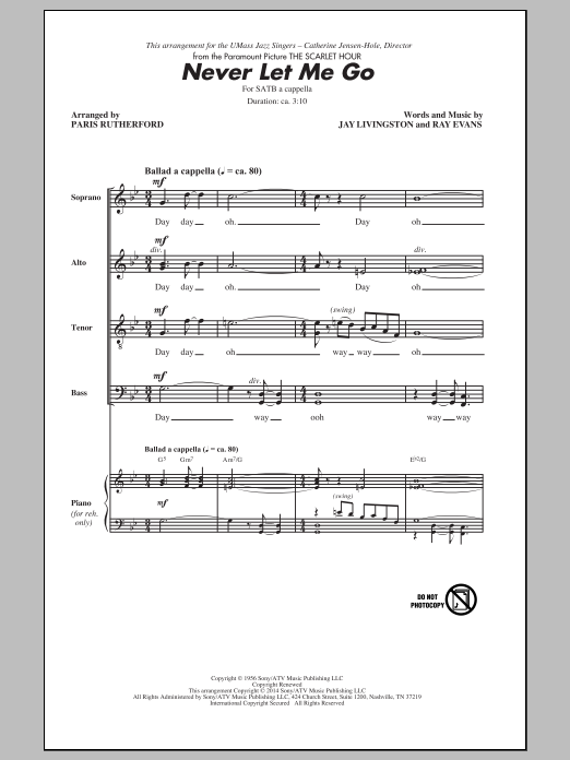 Download Dinah Washington Never Let Me Go (arr. Paris Rutherford) Sheet Music