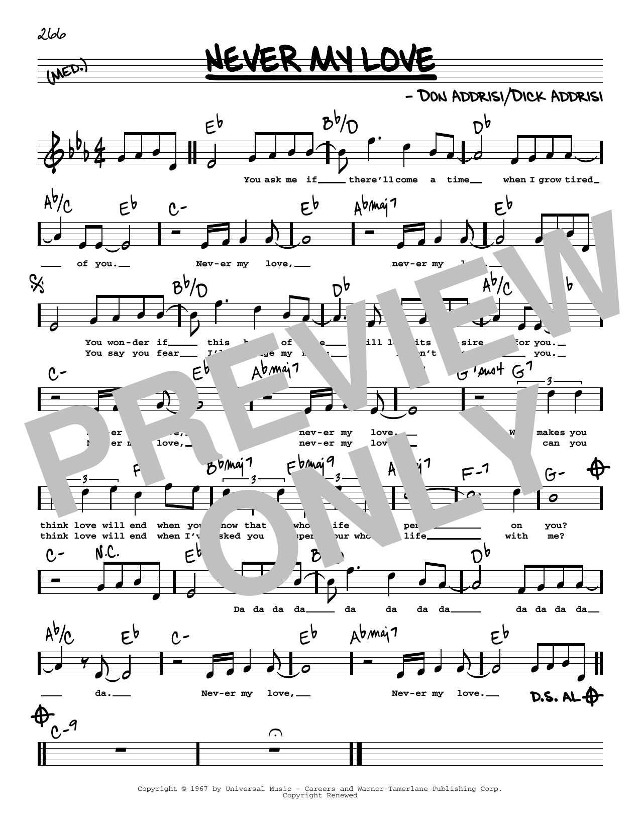 Download The Association Never My Love (High Voice) Sheet Music