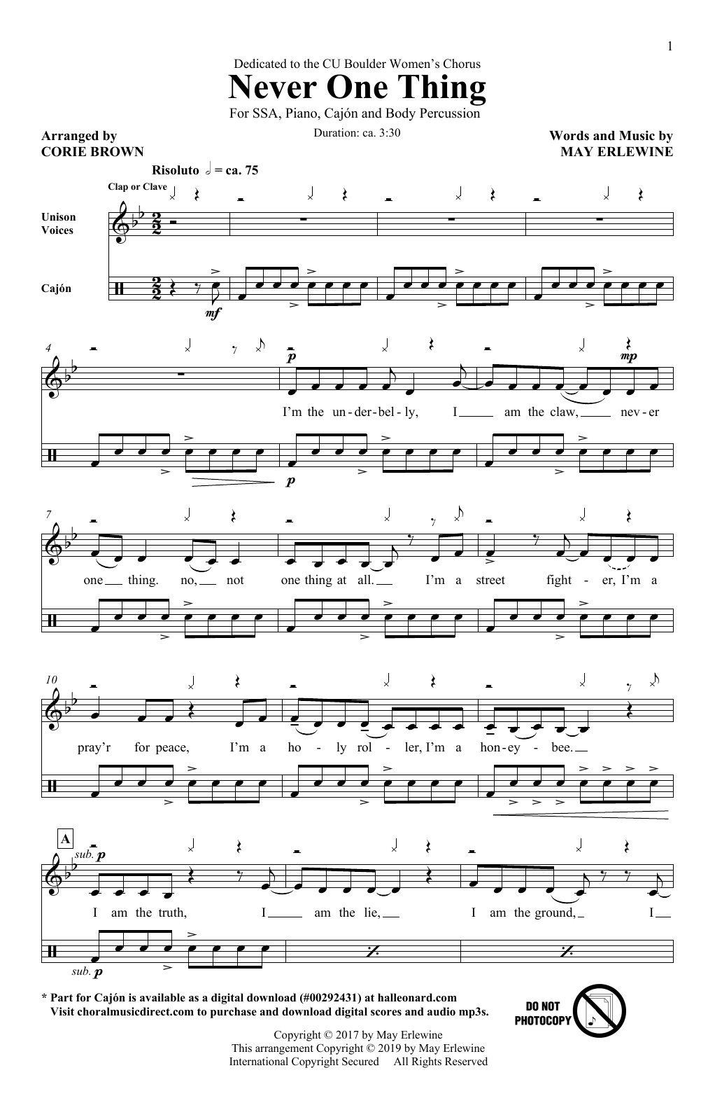 Download May Erlewine Never One Thing (arr. Corie Brown) Sheet Music