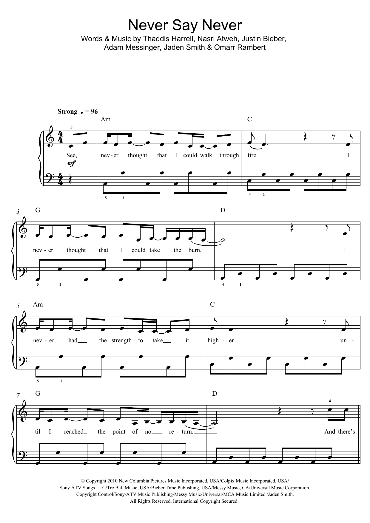 Download Justin Bieber Never Say Never (feat. Jaden Smith) Sheet Music