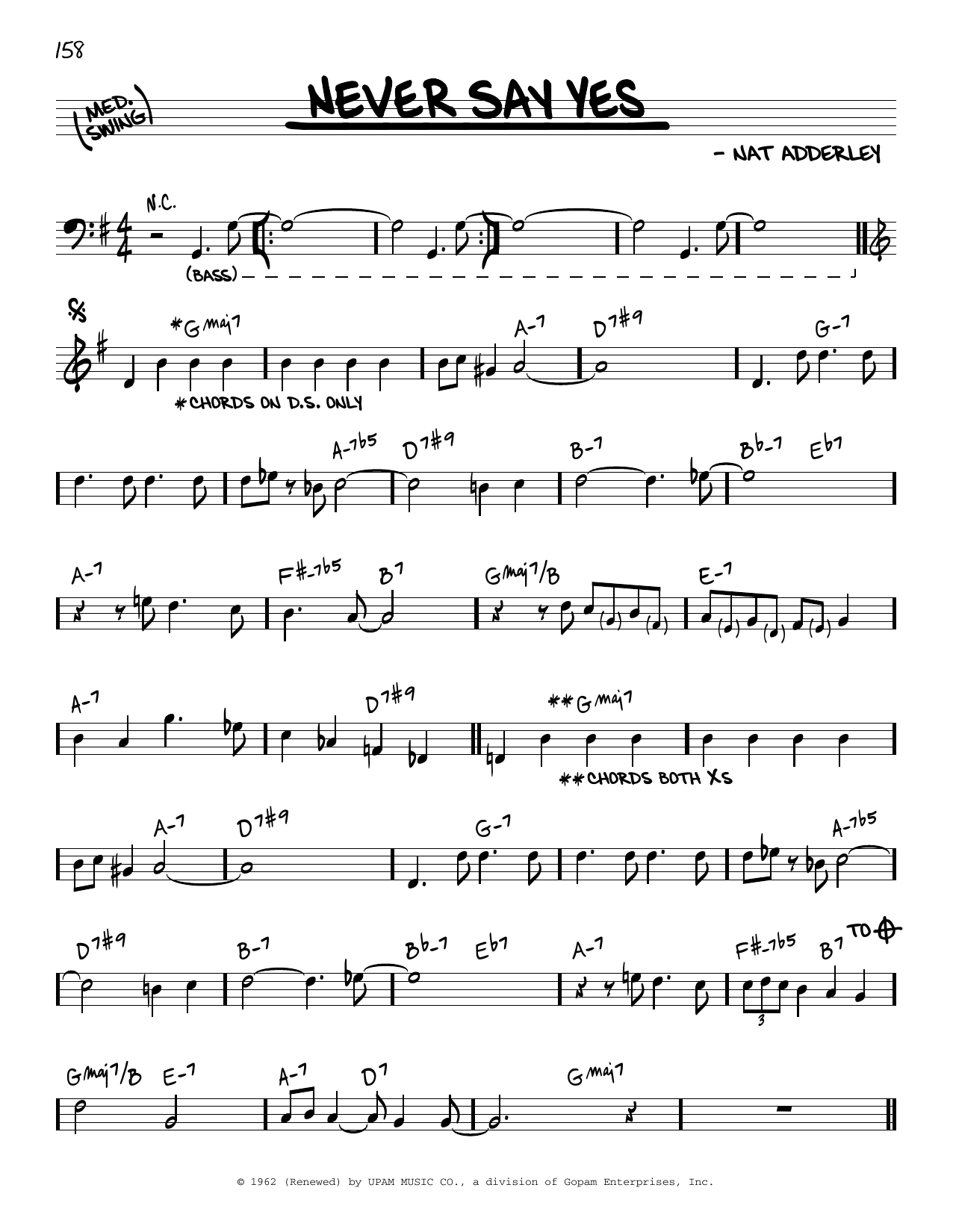Download Nancy Wilson & Cannonball Adderley Never Say Yes Sheet Music