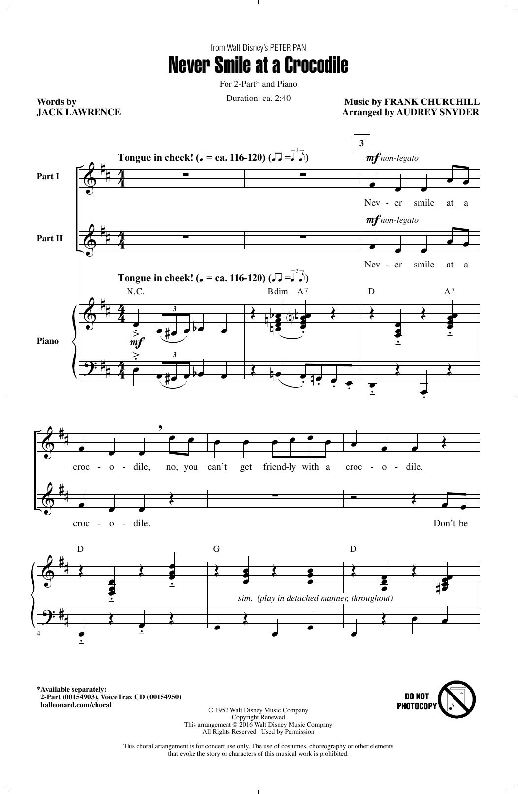 Download Audrey Snyder Never Smile At A Crocodile Sheet Music