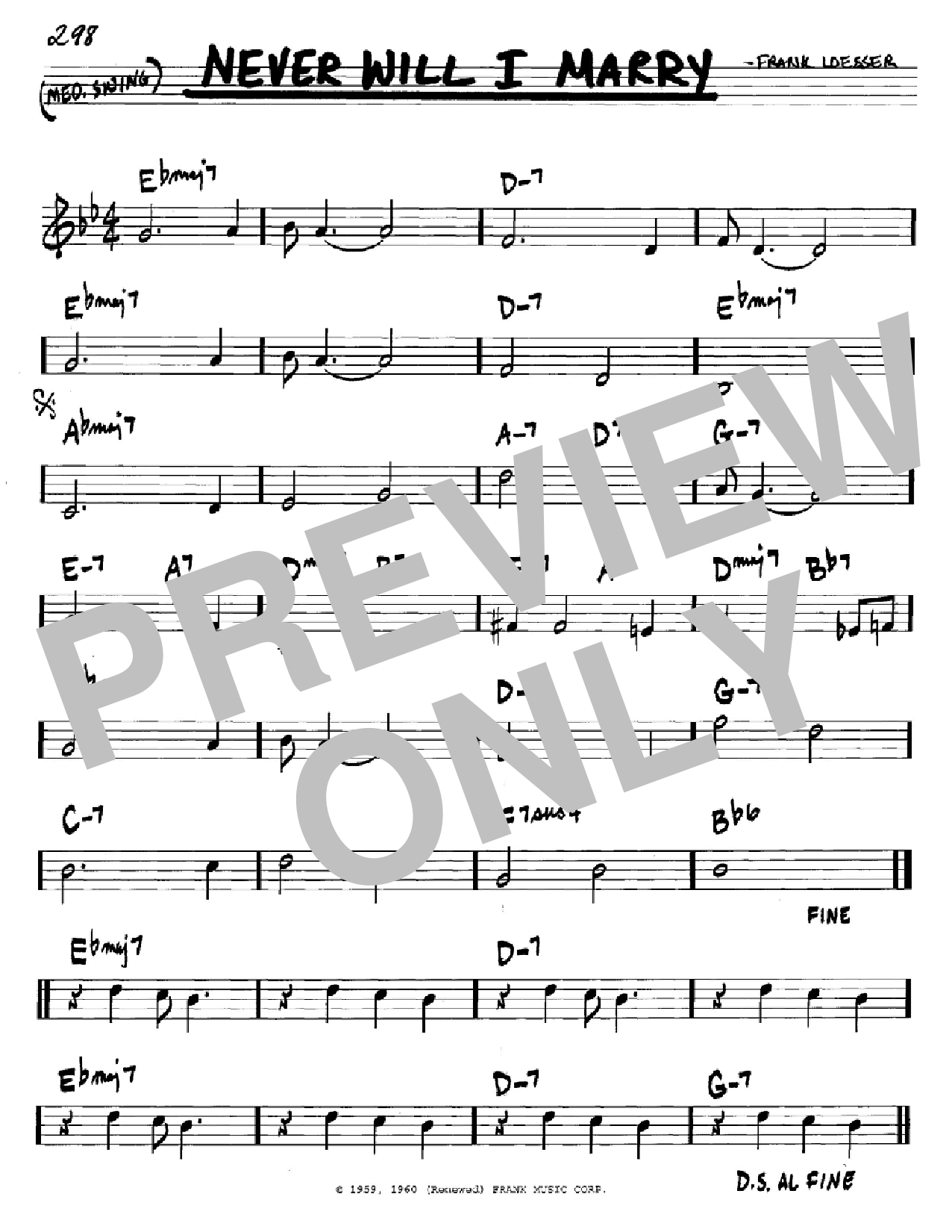 Download Frank Loesser Never Will I Marry Sheet Music