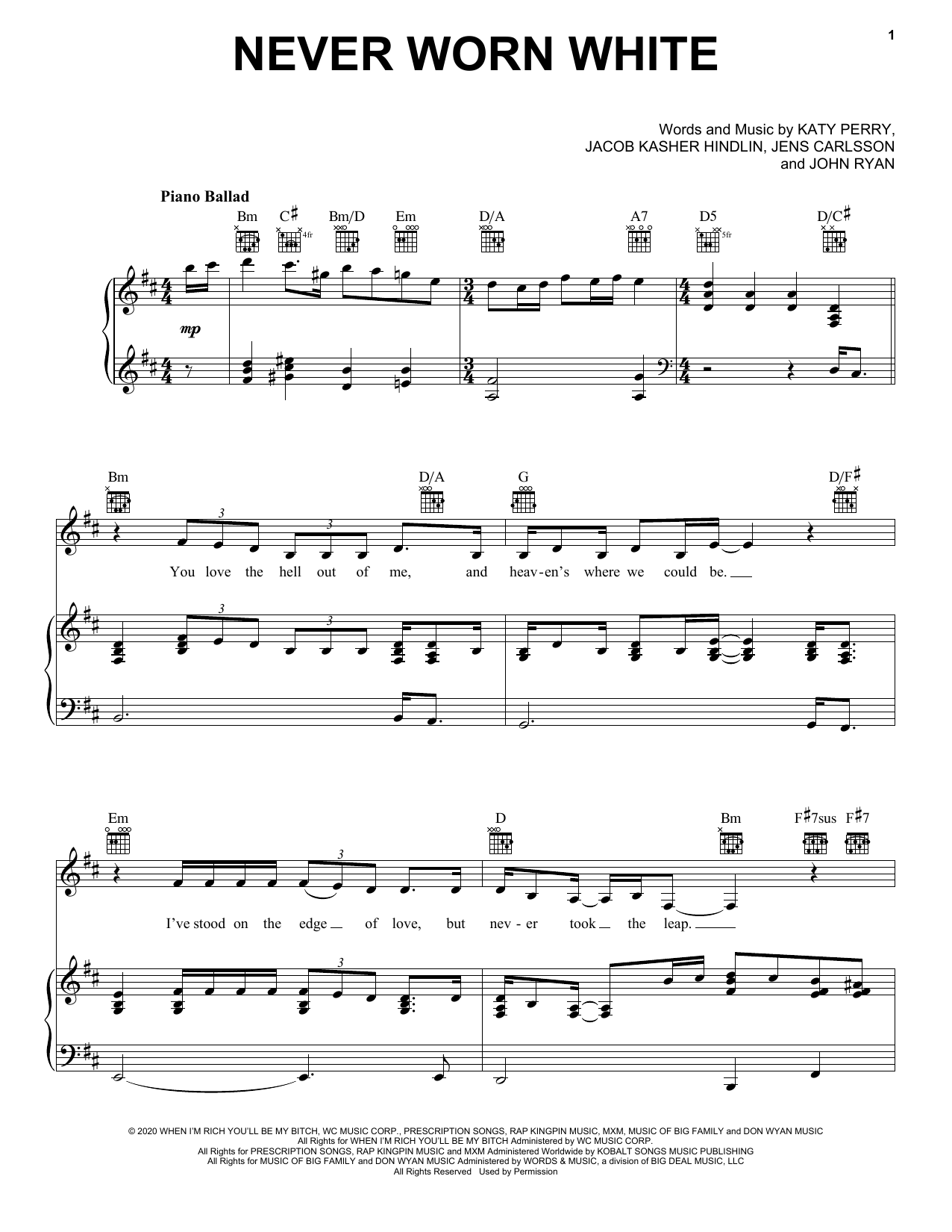 Download Katy Perry Never Worn White Sheet Music