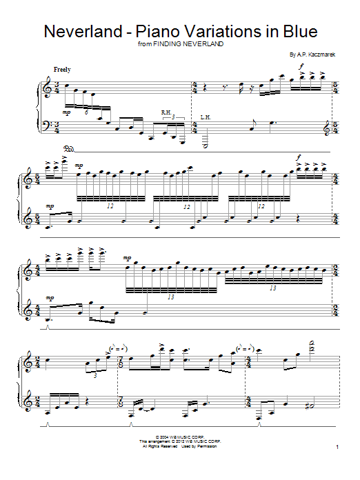 Download A.P. Kaczmarek Neverland - Piano Variations In Blue Sheet Music