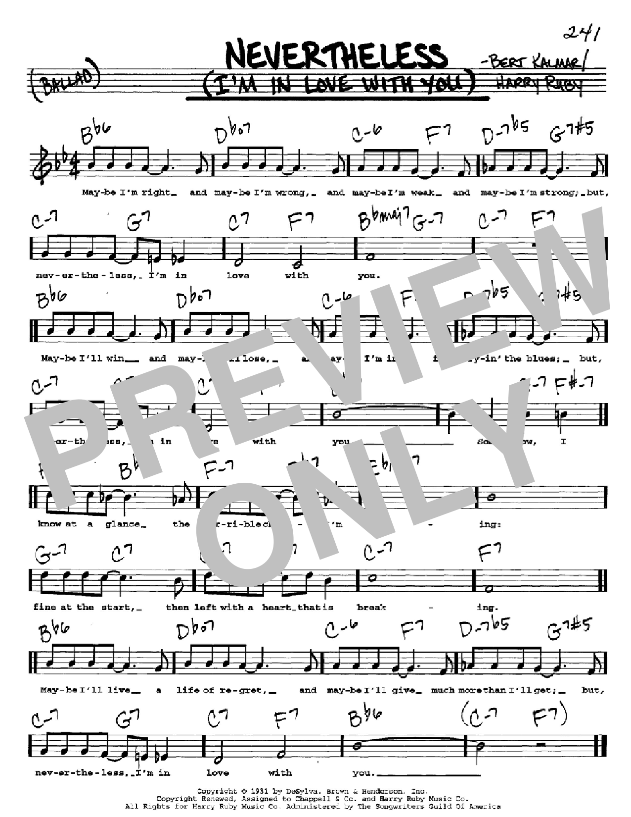 Download Bert Kalmar Nevertheless (I'm In Love With You) Sheet Music