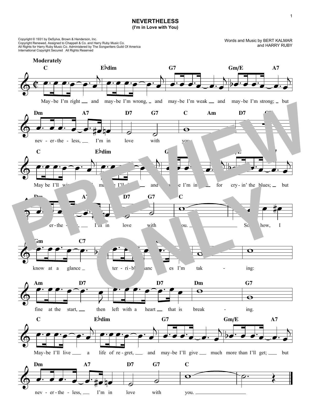 Download Harry Ruby Nevertheless (I'm In Love With You) Sheet Music